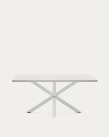 Tisch Argo aus Melamin mit weißer Oberfläche und Stahlbeinen mit weißem Finish, 160 x 100 cm
