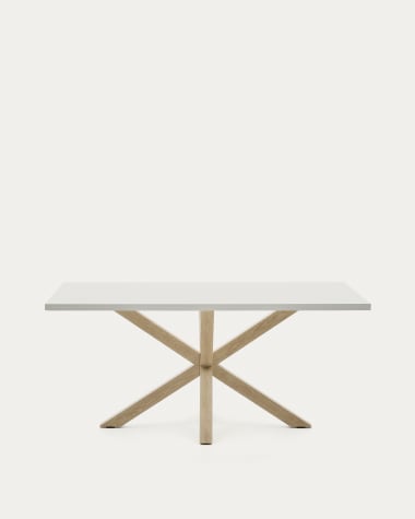 Tisch Argo aus Melamin mit weißer Oberfläche und Beinen aus Stahl in Holzoptik, 160 x 100 cm