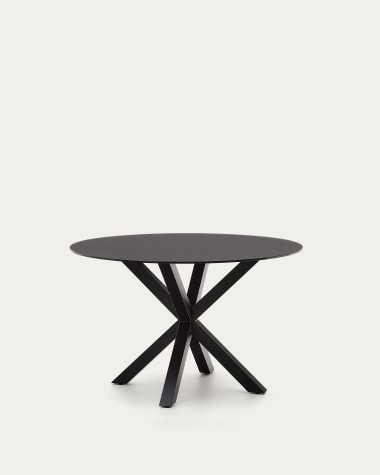 Στρογγυλό τραπέζι Argo από μαύρο γυαλί και μαύρα ατσάλινα πόδια Ø 120 εκ.