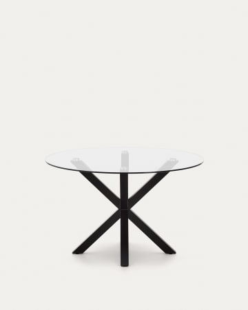 Okrągły stół Full Argo szklany i stalowe nogi wykończone na czarno Ø 119 cm