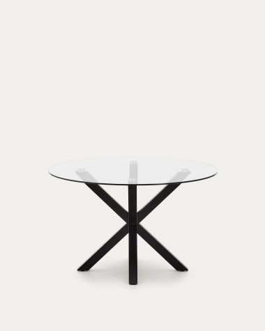 Full Argo round glass table with steel legs with black finish Ø 119 cm