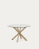 Στρογγυλό τραπέζι Full Argo, γυαλί και ατσάλινα πόδια με εφέ ξύλου, Ø 119 εκ