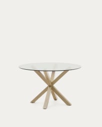 Full Argo runder Tisch aus Glas und Stahlbeine mit Holzoptik Ø 119 cm