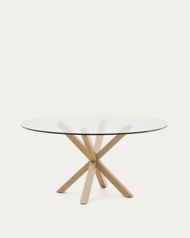 Tavolo rotondo Argo in vetro e gambe in acciaio effetto legno Ø 150 cm