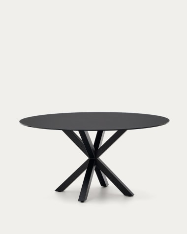 Table ronde Argo en verre noir avec pieds en acier finition noire Ø 150 cm