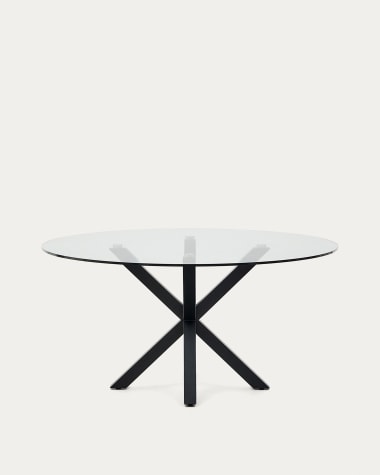 Argo round glass table and steel legs with black finish, Ø 150 cm
