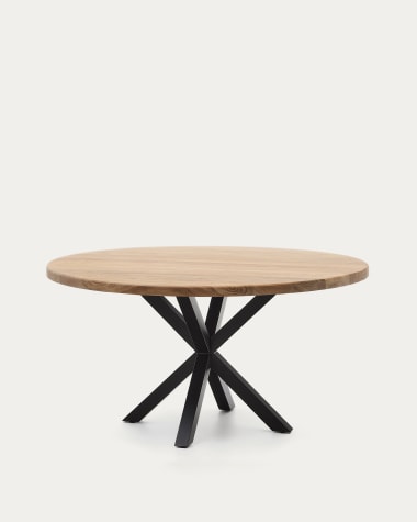 Round table in solid acacia wood and steel legs with black finish Ø 150 cm