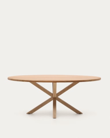 Owalny stół Argo z litego drewna akacjowego i nogami ze stali z efektem drewna  Ø 200 x 10