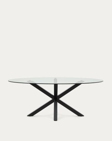 Table ovale Argo en verre et pieds en acier finition noire Ø 200 x 100 cm