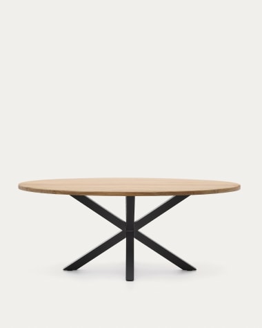 Tavolo ovale Argo di legno massello di acacia e gambe in acciaio con finitura nera Ø200x10