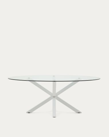 Table ovale Argo en verre et pieds en acier finition blanche Ø 200 x 100 cm