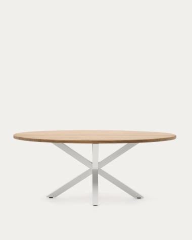 Tavolo ovale Argo di legno massello di acacia e gambe in acciaio con finitura bianca Ø 200 100 cm