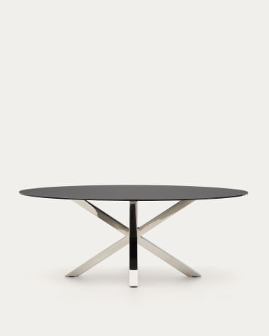 Table ovale Argo en verre et pieds en acier acier inoxydable Ø 200 x 100 cm