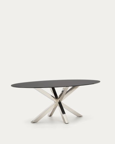 Table ovale Argo en verre et pieds en acier acier inoxydable Ø 200 x 100 cm