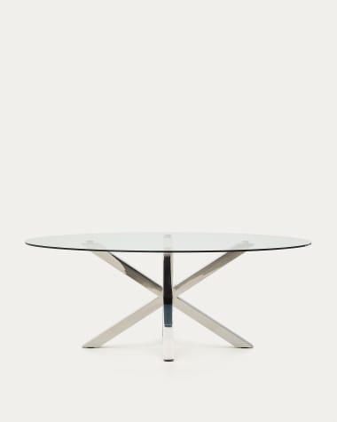 Ovaler Tisch Argo aus mattschwarzem Glas und Stahlbeinen mit Beine aus rostfreiem Stahl  Ø 200 x 100 cm