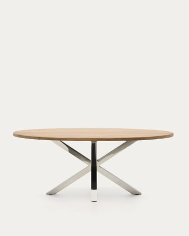 Argo ovale tafel van massief acaciahout en roestvrijstalen poten Ø 200 x 100 cm