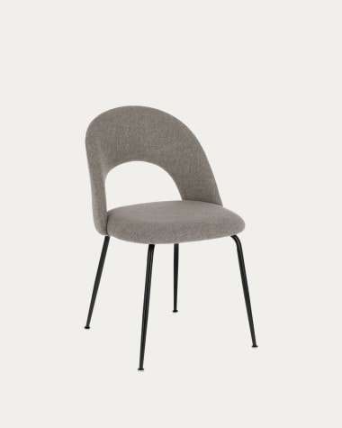 Mahalia dining chair in light grey with steel legs, with a black painted finish.