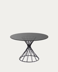 Niut round glass table with solid steel legs with black finish Ø 120 cm