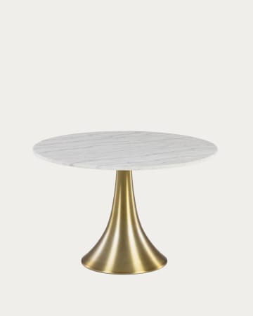 Oria runder Tisch aus weißem Marmor und goldenen Stahlbeinen Ø 120 cm