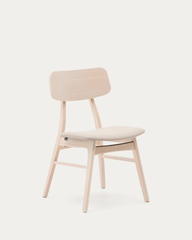 Cadira Selia de xapa de roure i fusta massissa de cautxú entapissada en tela gris clar