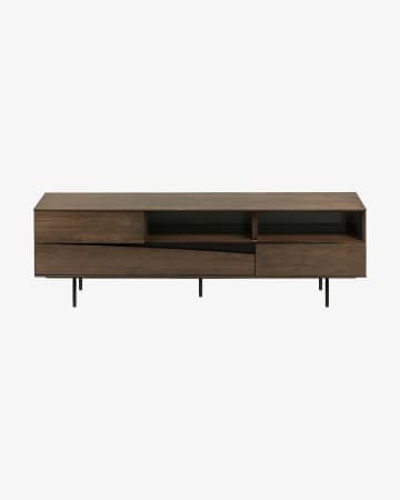 Cutt American walnut veneer TV stand with drawers and black finish steel, 180 x 56 cm