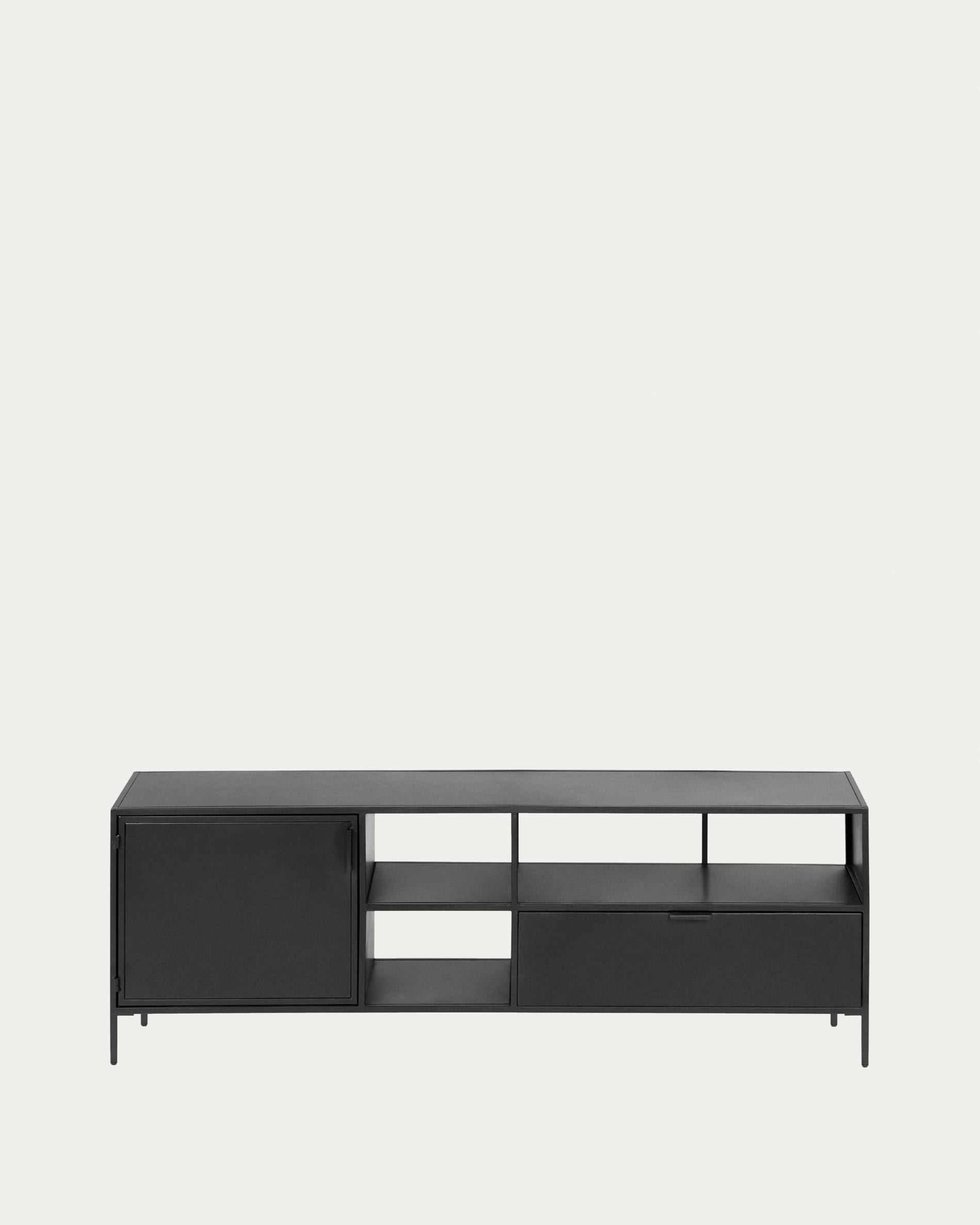 Mueble TV Yoana de chapa de roble y estructura de metal pintado negro 160 x  40 cm