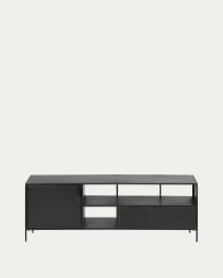 Shantay metalen TV-meubel in zwart gelakte afwerking met 1 deur en lade, 150 x 50 cm