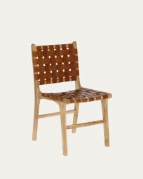 Cadeira Calixta de pele e madeira maciça de teca