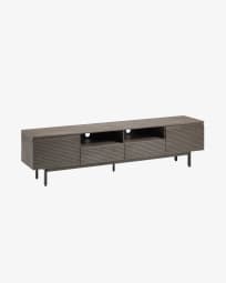 Indiann solid acacia wood & black metal TV stand with 2 doors & 2 drawers, 210 x 45 cm