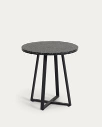 Table ronde Tella en terrazzo noir et pieds en acier Ø 70 cm