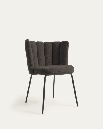 Aniela chair in black sheepskin and metal with black finish FR