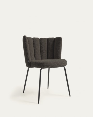 Aniela chair in black sheepskin and metal with black finish