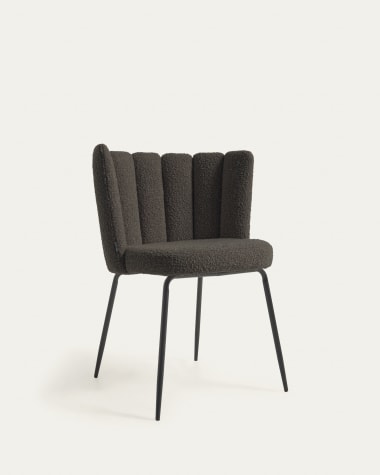Aniela chair in black bouclé and metal with black finish