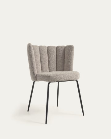 Aniela chair in grey shearling and metal with black finish FR