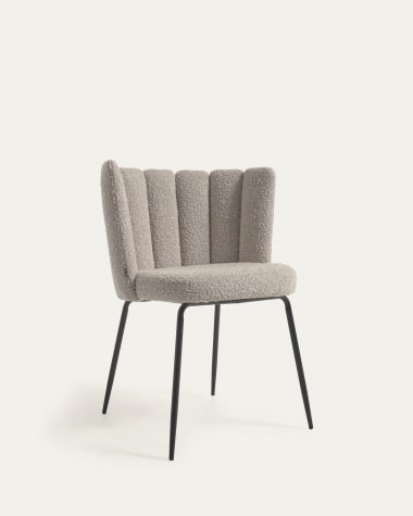 Cadeira Aniela pelo efeito cordeiro cinza-claro e metal com acabamento preto