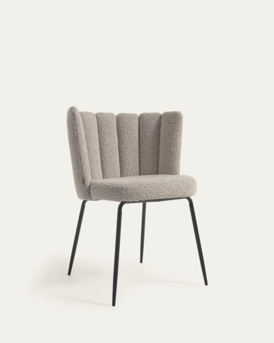 Aniela chair in grey shearling and metal with black finish | Kave Home®