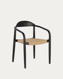 Nina stackable chair in solid acacia wood with black finish and beige paper rope seat