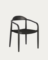 Nina stackable chair in solid acacia wood with black finish and black rope seat