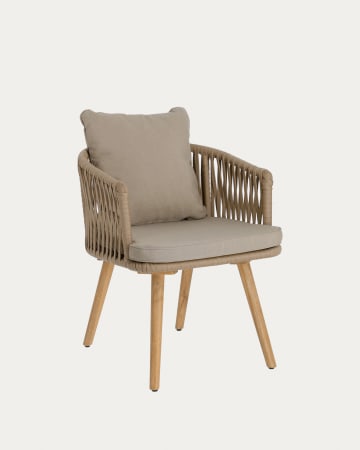 Hemilce Stuhl aus beigem Seil und Beinen aus massivem Akazienholz FSC 100%