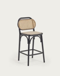 Doriane 65 cm height solid elm stool with black lacquer finish and upholstered seat