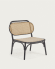 Fotel Doriane z litego drewna wiązowego wykończenie czarne i siedzisko z tkaniny