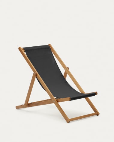Adredna folding outdoor deck chair in black with solid acacia wood FSC 100%