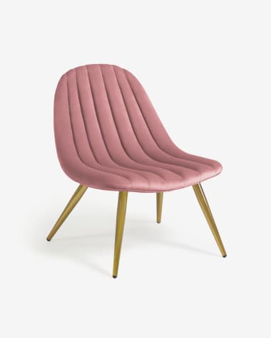 Καρέκλα Marlene, ροζ βελούδο, πόδια σε ατσάλι σε χρυσό φινίρισμα