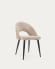 Chaise Mael en chenille beige et pieds en acier peint noir