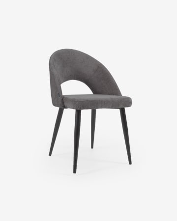 Stoel Mael grijs chenille met stalen poten met zwarte afwerking
