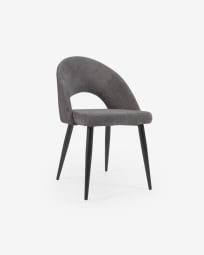 Grey chenille Mael chair with steel legs with black finish