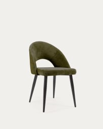 Καρέκλα Mael, πράσινο chenille  και μεταλλικά πόδια σε μαύρο φινίρισμα