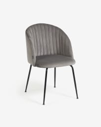 Lumina light grey velvet chair with steel legs with black finish