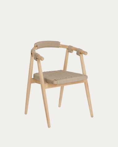 Majela stackable chair in solid 100% FSC eucalyptus with oak-effect finish and beige rope