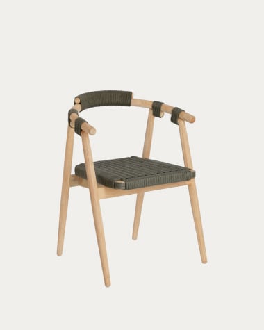 Cadeira empilhável Majela madeira maciça eucalipto efeito carvalho e corda verde FSC 100%